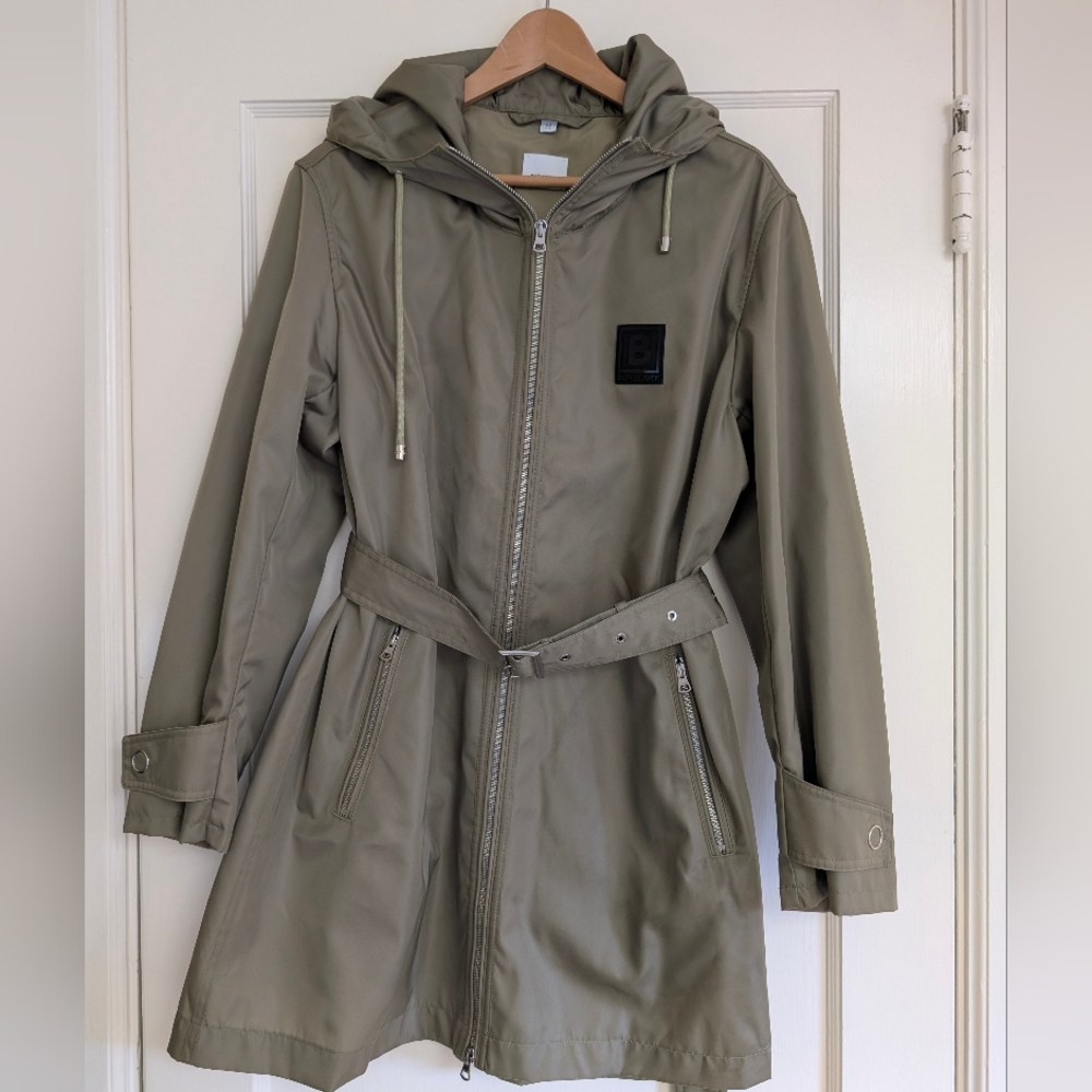 Burberry Hooded Belted Nylon Green Trench - NWOT Size 8